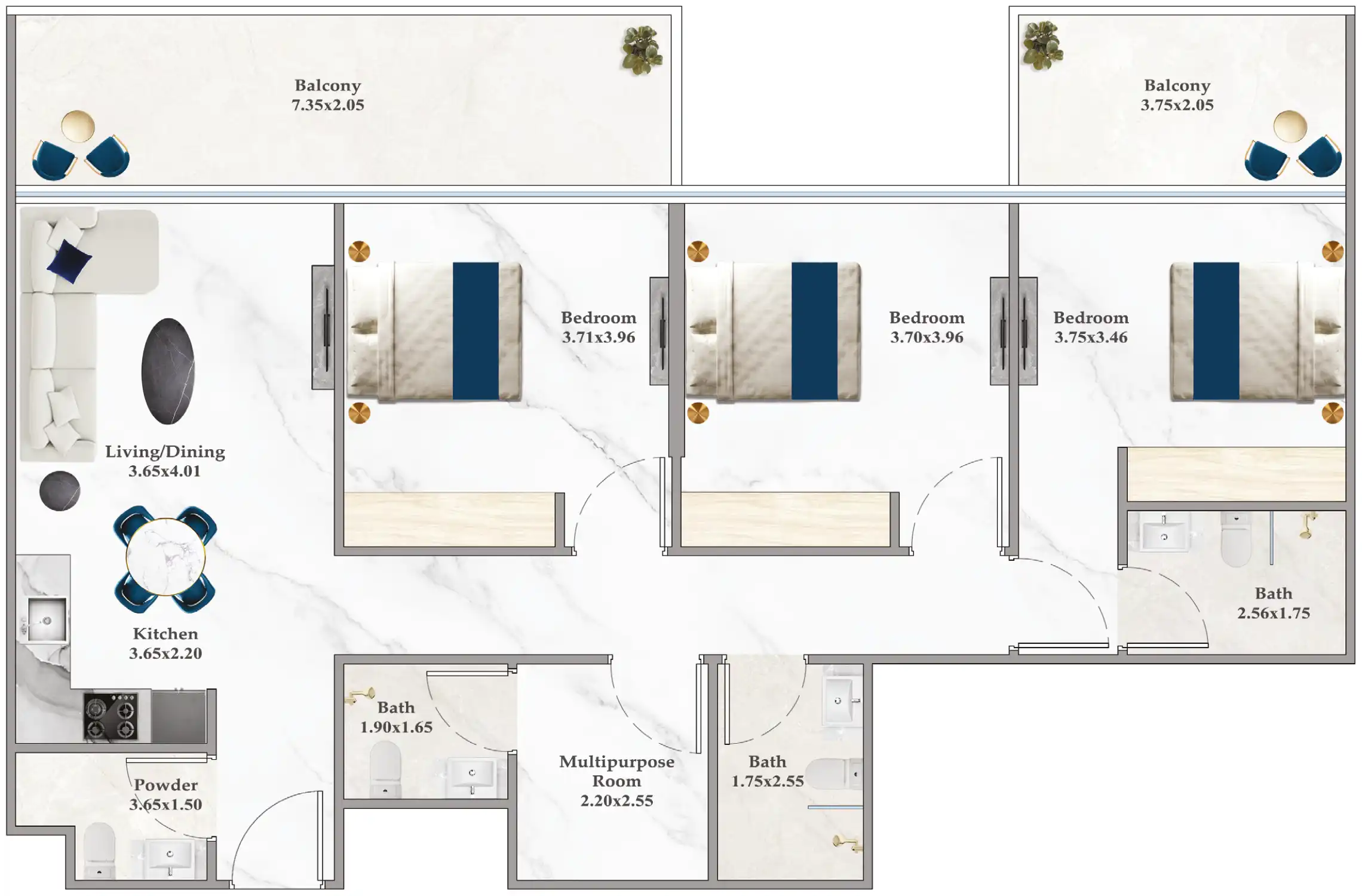 3 Bedrooms Apartment